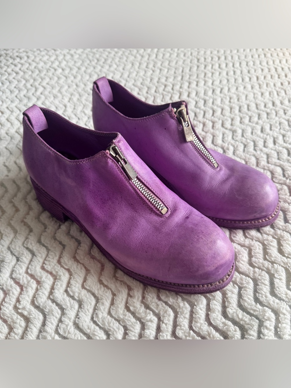 GUIDI PL0FZ Purple Leather Round Toe Zip Front Closure Ankle Boots Shoes Sz 9.5